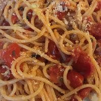 Tomato, green pepper and almond spaghetti  at La Locanda Del Grifo in Naples