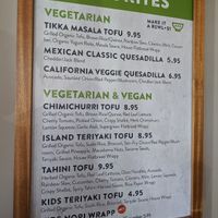 Side wall menu for vegetarians and vegans at World Wrapps in Santa Clara
