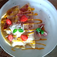 Vegan Crepes with fruit sauce at Le Bamboo Bali in Pecatu