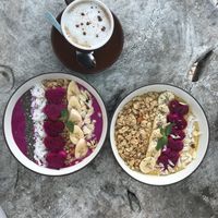 We had two smoothie bowls which where super yummy and a cappuccino with soy milk without extra charge on the soy milk! Would definitely recommend that place :) at Le Bamboo Bali in Pecatu