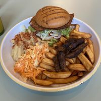 The Not Today Seitan Burger Box  at Monstera Canteen in Luton