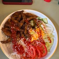 Kebab and rice at Monstera Canteen in Luton