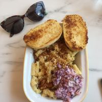 Mac and No Cheese with Garlic Batons  at Monstera Canteen in Luton