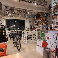 Bike repair at Ciclo Caffè Le Ruote in Bologna