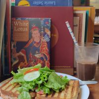 Amazing and filling sandwich with smoothie at Crepes Pancake Hut in Dharamshala