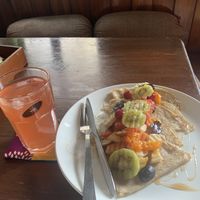 Vegan mixed fruit crepe & kombucha  at Crepes Pancake Hut in Dharamshala