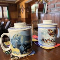 Teas in Tibetan cups   at Crepes Pancake Hut in Dharamshala