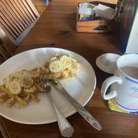 Vegan waffles and soya chai  at Crepes Pancake Hut in Dharamshala