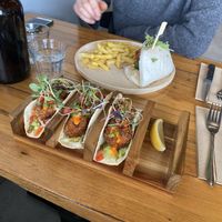 Bao burger and crispy cauliflower tacos  at Madem Espresso in Wangaratta