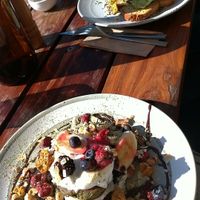 Vegan pancakes and avo on toast at Madem Espresso in Wangaratta