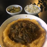 Okra with mashed potatoes and root vegetables  at Hativonit J17 in Tel Aviv