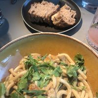 udon noodles and sour dough bread at Ülo in Tallinn