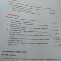 English menu, vegetarian dishes at Cafe Esmeralda in Nuuk