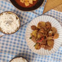 Vegan meat and veggie stir fry at Bilig Vegan Bistro in Ulaanbaatar