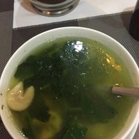Spinach soup with mini dumplings at Bilig Vegan Bistro in Ulaanbaatar