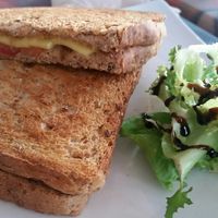 Vegan cheese, onion & tomato toastie at Cadwaladers - Mermaid Quay in Cardiff