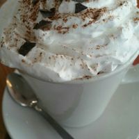 Vegan Dulex hot chocolate with soy milk and no marshmallows at Cadwaladers - Mermaid Quay in Cardiff