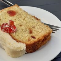 Coconut and cherry cake at Cadwaladers - Mermaid Quay in Cardiff