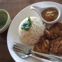 Spicy ginger sauce was excellent with mock chicken and soup. at Si Trang in Chiang Rai