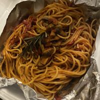 They do delivery! This is the Vegetarian Spaghetti (vegan) delivered in foil to keep it hot!  at Rose in Kalkan