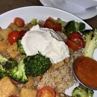 Big Italy bowl. Plant based almond ricotta. Lentil bites for protein and brown rice. at CALI - South in Tampa