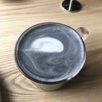 Charcoal latte  at Kind Cafe in Vancouver