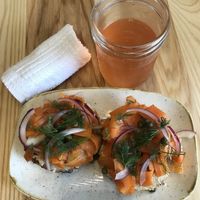 Carrot lox and kombucha  at Kind Cafe in Vancouver