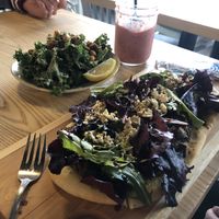 Pita and salad (too much sauce on salad) at Kind Cafe in Vancouver