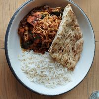 Sweet potato & chickpea curry (fried onions on top) at The Lock Inn in Fort Augustus