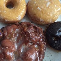 Glazed, apple fritter, chocolate glazed cake, and jelly filled. at Missy's Cupcakes in Ventura