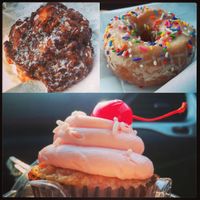 Maple, glaze w/ sprinkles, and the cherry cupcake!  at Missy's Cupcakes in Ventura