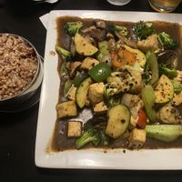 Black bean stir fry with brown rice and tofu!  at Marco Polo Global Restaurant in Salem