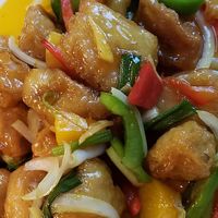 Vegan orange "chicken" at Marco Polo Global Restaurant in Salem
