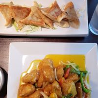 Vegan orange "chicken" & veggie dumplings at Marco Polo Global Restaurant in Salem