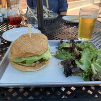 CR burger with secret sauce and side salad   at Craft Roots  in Morgan Hill