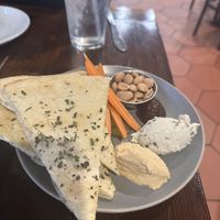 Hummus plate with vegan cheesee  at Craft Roots  in Morgan Hill