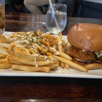 Chili cheese fries and I believe fried oyster mushroom sandwich. With a root beer!  at Craft Roots  in Morgan Hill