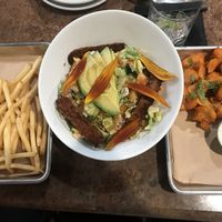 Fríes, tempeh bacon avocado summer chopped salad and cauliflower bites! at Craft Roots  in Morgan Hill