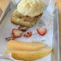 Maple-Buttah Chikn Biswich- crispy chikn dipped in maple-buttah + served on a house-made biscuit  at SweetArt in St Louis