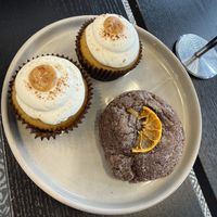 Mexican chocolate cookie and pumpkin cheesecake cupcake (fall2026)  at SweetArt in St Louis