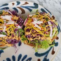 Rainbow tostadas, absolutely delicious! at Lamara Coffee and Kitchen in New Orleans