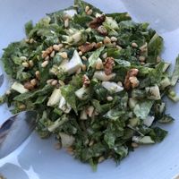Great green salad with feta “cheese” pandora salad at Let's Vegan in Crete