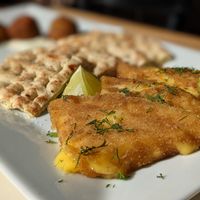Vegan cheese saganaki at Let's Vegan in Crete