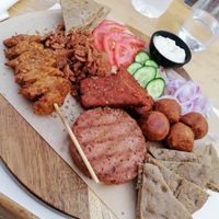 Mixed grill with extra "meats" instead of fries (upon request) at Let's Vegan in Crete