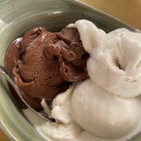 Vanilla and chocolate ice cream. Oat based    at Let's Vegan in Crete