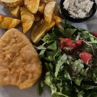 Vegan fish and chips  at Let's Vegan in Crete