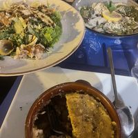 Mossaka, roasted veg salad and ravioli  at Let's Vegan in Crete