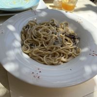Pasta carbonara   at Let's Vegan in Crete