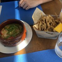 Vegan feta veg dip and calamari  at Let's Vegan in Crete