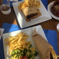 Mousaka and mushroom gyros  at Let's Vegan in Crete